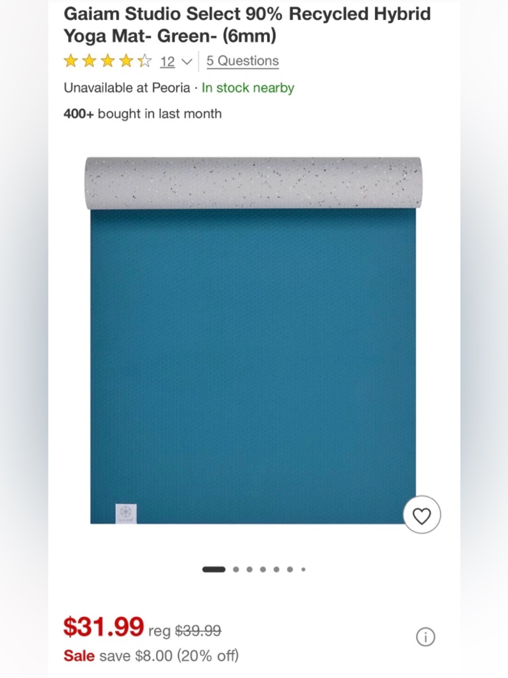 GAIAM Green Blue Yoga Mat 6mm NEW